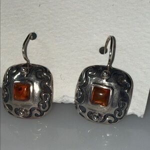 (Box2)
Retired Silpada 925 Silver Earrings with Amber Square Stones